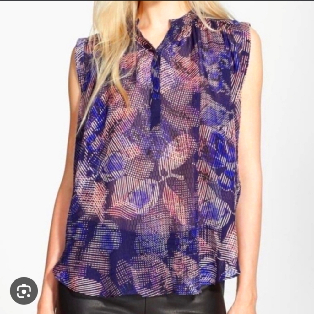Rebecca Taylor Purple & Pink Abstract Printed Sleeveless Blouse